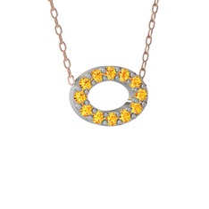Nola Elips Kolye - Sitrin 18 ayar beyaz altın kolye (40 cm rose altın rolo zincir) #11bpujj