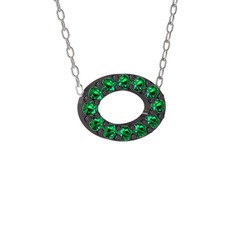 Nola Elips Kolye - Yeşil kuvars 925 ayar siyah rodyum kaplama gümüş kolye (40 cm beyaz altın rolo zincir) #18ic0g6