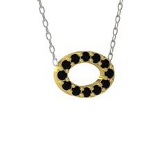 Nola Elips Kolye - Siyah zirkon 14 ayar altın kolye (40 cm beyaz altın rolo zincir) #19acy5