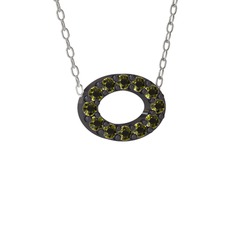 Nola Elips Kolye - Peridot 925 ayar siyah rodyum kaplama gümüş kolye (40 cm beyaz altın rolo zincir) #1jhyoha