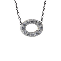 Nola Elips Kolye - Pırlanta 18 ayar beyaz altın kolye (0.24 karat, 40 cm gümüş rolo zincir) #upax6q
