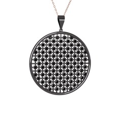 Petek Kolye - Siyah zirkon 925 ayar siyah rodyum kaplama gümüş kolye (40 cm gümüş rolo zincir) #1whatir