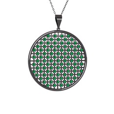 Petek Kolye - Yeşil kuvars 925 ayar siyah rodyum kaplama gümüş kolye (40 cm gümüş rolo zincir) #9nm25p