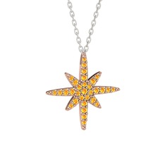 Kutup Yıldızı Kolye - Sitrin 8 ayar rose altın kolye (40 cm gümüş rolo zincir) #11kye1t