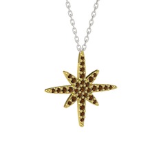 Kutup Yıldızı Kolye - Dumanlı kuvars 8 ayar altın kolye (40 cm beyaz altın rolo zincir) #154xy75