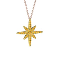 Kutup Yıldızı Kolye - Sitrin 18 ayar altın kolye (40 cm rose altın rolo zincir) #16y29hn