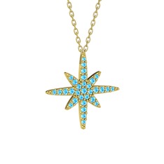 Kutup Yıldızı Kolye - Akuamarin 14 ayar altın kolye (40 cm altın rolo zincir) #182x4n3