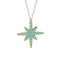Kutup Yıldızı Kolye - Akuamarin 925 ayar altın kaplama gümüş kolye (40 cm beyaz altın rolo zincir) #1azk4nx