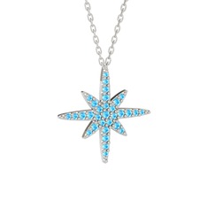 Kutup Yıldızı Kolye - Akuamarin 925 ayar gümüş kolye (40 cm beyaz altın rolo zincir) #1bewc3m