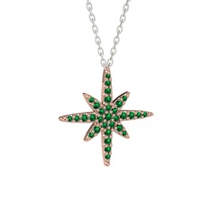 Kutup Yıldızı Kolye - Yeşil kuvars 8 ayar rose altın kolye (40 cm gümüş rolo zincir) #1fuminq