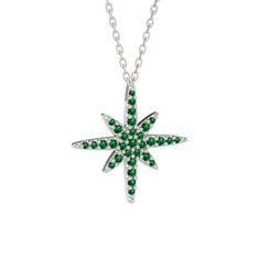 Kutup Yıldızı Kolye - Yeşil kuvars 8 ayar beyaz altın kolye (40 cm beyaz altın rolo zincir) #1mdnndi