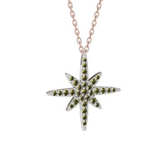 Kutup Yıldızı Kolye - Peridot 8 ayar beyaz altın kolye (40 cm rose altın rolo zincir) #1o6eabd