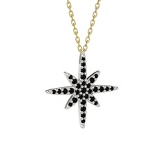 Kutup Yıldızı Kolye - Siyah zirkon 18 ayar beyaz altın kolye (40 cm gümüş rolo zincir) #1prnqqc