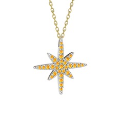 Kutup Yıldızı Kolye - Sitrin 18 ayar beyaz altın kolye (40 cm altın rolo zincir) #1q9ultm
