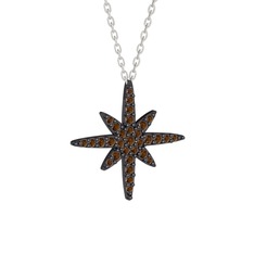Kutup Yıldızı Kolye - Dumanlı kuvars 925 ayar siyah rodyum kaplama gümüş kolye (40 cm beyaz altın rolo zincir) #1qvmcal
