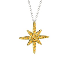 Kutup Yıldızı Kolye - Sitrin 18 ayar altın kolye (40 cm beyaz altın rolo zincir) #1re20qe