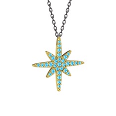 Kutup Yıldızı Kolye - Akuamarin 18 ayar altın kolye (40 cm gümüş rolo zincir) #1u68x31