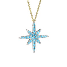 Kutup Yıldızı Kolye - Akuamarin 8 ayar beyaz altın kolye (40 cm gümüş rolo zincir) #1yst9qu