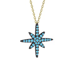 Kutup Yıldızı Kolye - Akuamarin 925 ayar siyah rodyum kaplama gümüş kolye (40 cm gümüş rolo zincir) #5afx8p