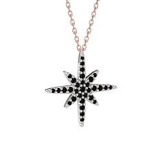 Kutup Yıldızı Kolye - Siyah zirkon 14 ayar beyaz altın kolye (40 cm rose altın rolo zincir) #9dv69p