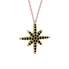 Kutup Yıldızı Kolye - Siyah zirkon 18 ayar altın kolye (40 cm rose altın rolo zincir) #9lcmtj