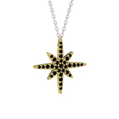 Kutup Yıldızı Kolye - Siyah zirkon 14 ayar altın kolye (40 cm beyaz altın rolo zincir) #9pqoez