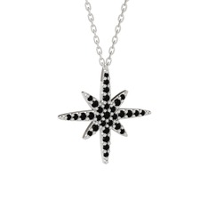 Kutup Yıldızı Kolye - Siyah zirkon 925 ayar gümüş kolye (40 cm beyaz altın rolo zincir) #a6n2wz
