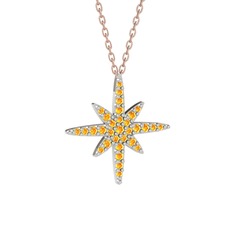 Kutup Yıldızı Kolye - Sitrin 925 ayar gümüş kolye (40 cm rose altın rolo zincir) #bsxetk