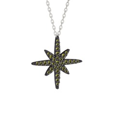 Kutup Yıldızı Kolye - Peridot 925 ayar siyah rodyum kaplama gümüş kolye (40 cm beyaz altın rolo zincir) #cjwya9