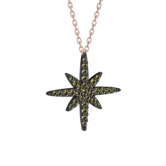 Kutup Yıldızı Kolye - Peridot 925 ayar siyah rodyum kaplama gümüş kolye (40 cm rose altın rolo zincir) #enx3ja
