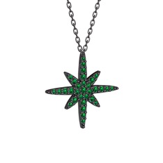 Kutup Yıldızı Kolye - Yeşil kuvars 925 ayar siyah rodyum kaplama gümüş kolye (40 cm gümüş rolo zincir) #ewr2xh