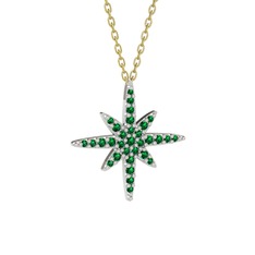 Kutup Yıldızı Kolye - Yeşil kuvars 8 ayar beyaz altın kolye (40 cm altın rolo zincir) #feqzhi
