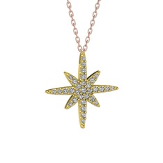 Kutup Yıldızı Kolye - Beyaz zirkon 8 ayar altın kolye (40 cm rose altın rolo zincir) #g191ff