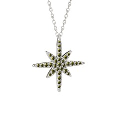 Kutup Yıldızı Kolye - Peridot 925 ayar gümüş kolye (40 cm beyaz altın rolo zincir) #g939kp