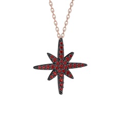 Kutup Yıldızı Kolye - Garnet 925 ayar siyah rodyum kaplama gümüş kolye (40 cm gümüş rolo zincir) #gdwogb