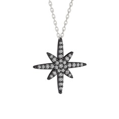 Kutup Yıldızı Kolye - Beyaz zirkon 925 ayar siyah rodyum kaplama gümüş kolye (40 cm beyaz altın rolo zincir) #gecm59