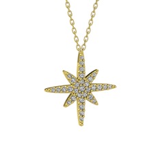 Kutup Yıldızı Kolye - Beyaz zirkon 8 ayar altın kolye (40 cm gümüş rolo zincir) #jzxe31