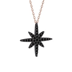 Kutup Yıldızı Kolye - Siyah zirkon 925 ayar siyah rodyum kaplama gümüş kolye (40 cm rose altın rolo zincir) #ljpspi