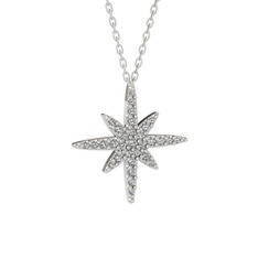 Kutup Yıldızı Kolye - Beyaz zirkon 18 ayar beyaz altın kolye (40 cm gümüş rolo zincir) #lsehhx