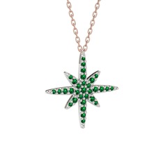 Kutup Yıldızı Kolye - Yeşil kuvars 925 ayar gümüş kolye (40 cm rose altın rolo zincir) #n7gn0l