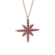 Kutup Yıldızı Kolye - Garnet 18 ayar beyaz altın kolye (40 cm rose altın rolo zincir) #r7u5kd