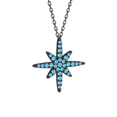 Kutup Yıldızı Kolye - Akuamarin 925 ayar siyah rodyum kaplama gümüş kolye (40 cm gümüş rolo zincir) #w53tnw