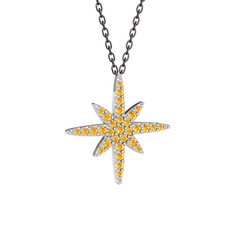 Kutup Yıldızı Kolye - Sitrin 14 ayar beyaz altın kolye (40 cm gümüş rolo zincir) #yjzcct