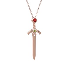 Kılıç Kolye - Garnet ve peridot 925 ayar rose altın kaplama gümüş kolye (40 cm rose altın rolo zincir) #10u71x3