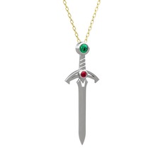 Kılıç Kolye - Yeşil kuvars ve rodolit garnet 925 ayar gümüş kolye (40 cm altın rolo zincir) #11j5524