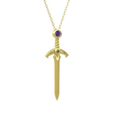 Kılıç Kolye - Ametist ve peridot 18 ayar altın kolye (40 cm altın rolo zincir) #11nx009