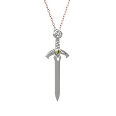Kılıç Kolye - Swarovski ve peridot 925 ayar gümüş kolye (40 cm rose altın rolo zincir) #13clkbj
