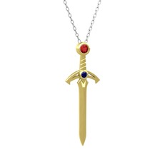 Kılıç Kolye - Garnet ve lab safir 14 ayar altın kolye (40 cm beyaz altın rolo zincir) #13ss8ku