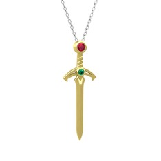 Kılıç Kolye - Rodolit garnet ve yeşil kuvars 8 ayar altın kolye (40 cm gümüş rolo zincir) #14xefh2