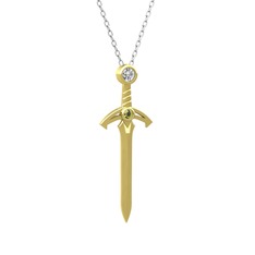 Kılıç Kolye - Pırlanta ve peridot 18 ayar altın kolye (0.08 karat, 40 cm beyaz altın rolo zincir) #16ex4dd